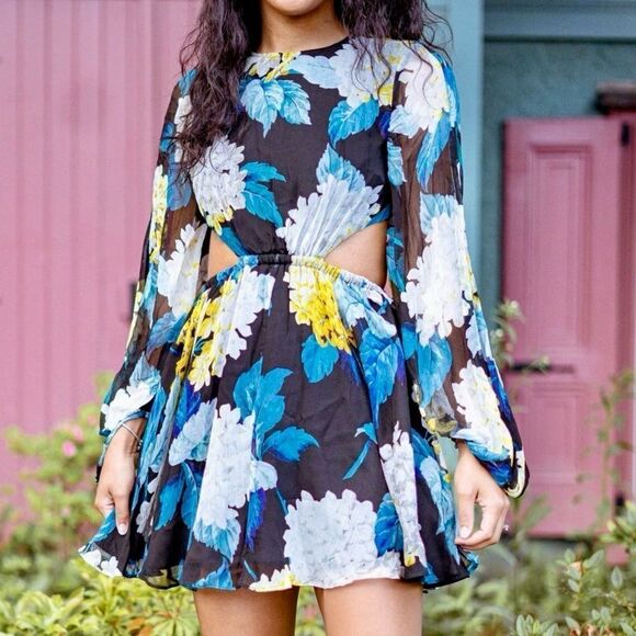 Alice McCall Wild Frontiers Mini Dress Floral Cutout Long Sleeve Cocktail Sz 10 - Picture 6 of 15